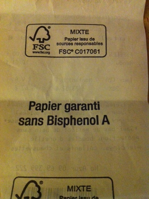 Ticket sans bisphénol A